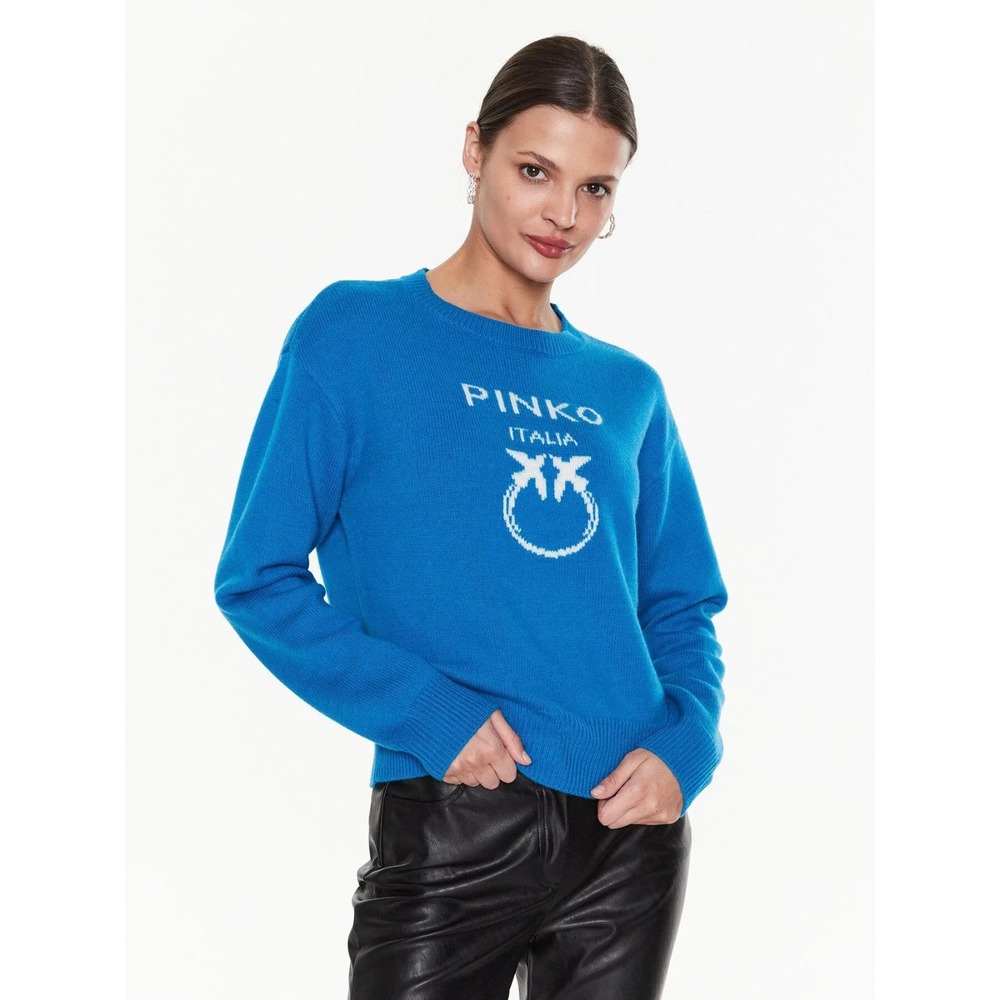 Pinko Italia Blue Burgos Maglia Wool Knit Sweater Jumper Pullover Crew Neck M